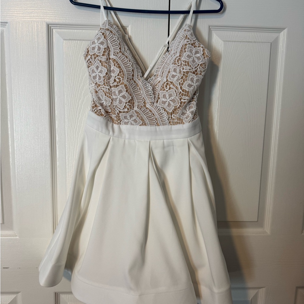 Luxxel White and Nude Lace Dress